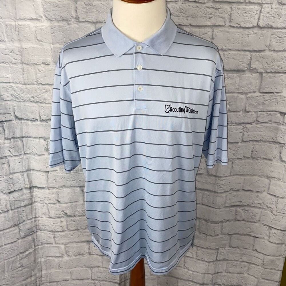 Adidas men XXL clima cool stripe 3 button polo shirt light blue/black
